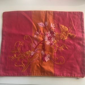 Crewel and linen pillow cover - coral, orange and golden tones - NEW!